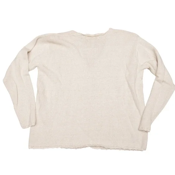 Vintage Grandma Sweater Sz L Knit Beaded Flowers Ivory GrannyCore Crochet Chunky - Picture 7 of 7